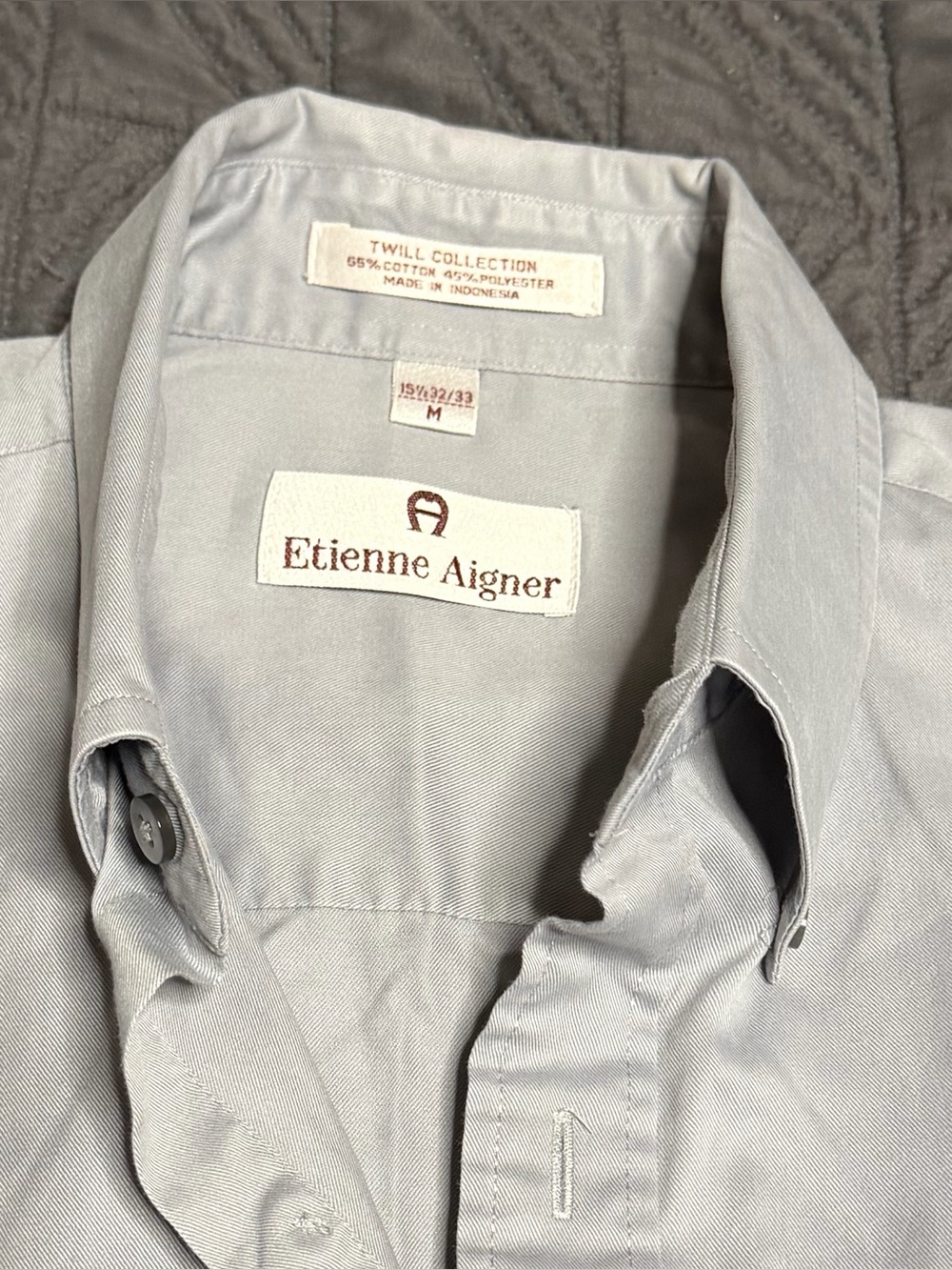 Vintage 80/90s Etienne Aigner Men’s Light Gray Twill Button-Down Shirt